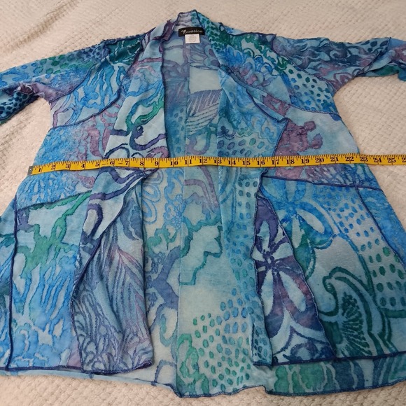 Creation Womens Open Front Blue  Waterfall Kimono Cardigan Beach Coastal Size PM - Picture 5 of 9